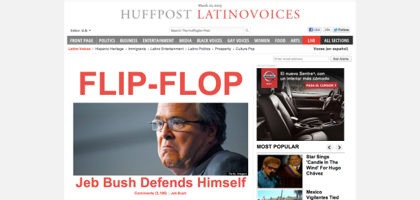 Screenshot of The Huffington Post's Latino Voices section front page (March 10, 2013, 6:40 PM)